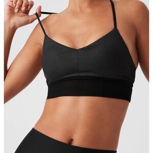 ALO YOGA Women’s Lavish Bra Black Glossy Black Mesh Sporty Gym Athleisure S